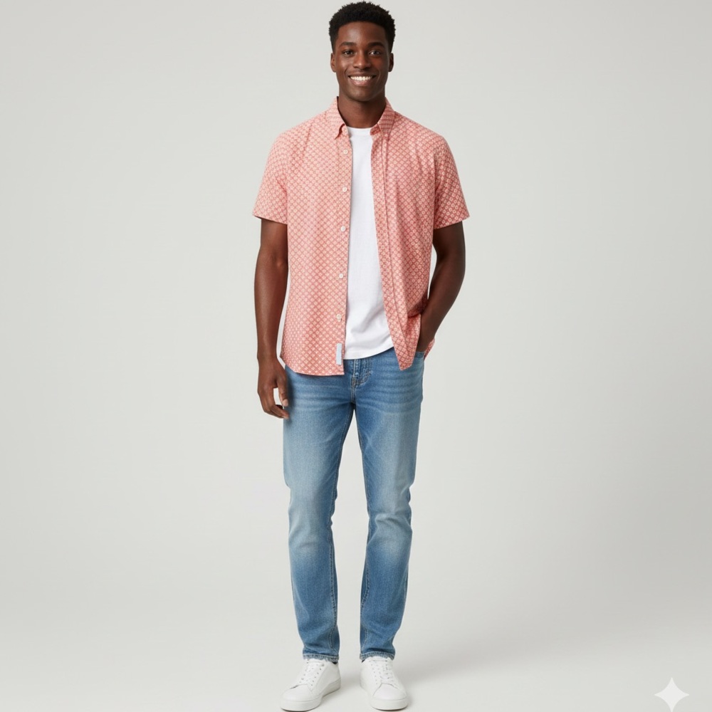 Abercrombie & Fitch Red Geometric Button Down Shirt